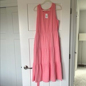 J. Crew Pink and Orange Tiered Flowy Midi Sundress